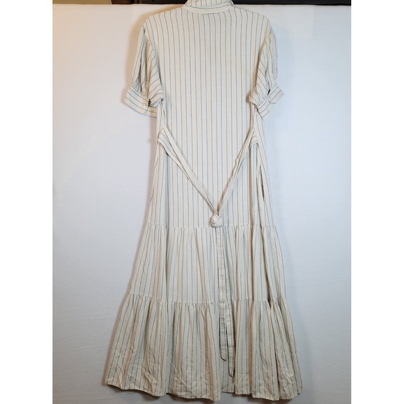 Marissa Webb Womens Striped Tiered Maxi Shirtdress Pockets Size 8 White Preppy - Picture 6 of 10